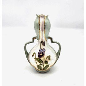 Vintage Germany fine porcelain floral pattern bud flower vase gold trim IRIS